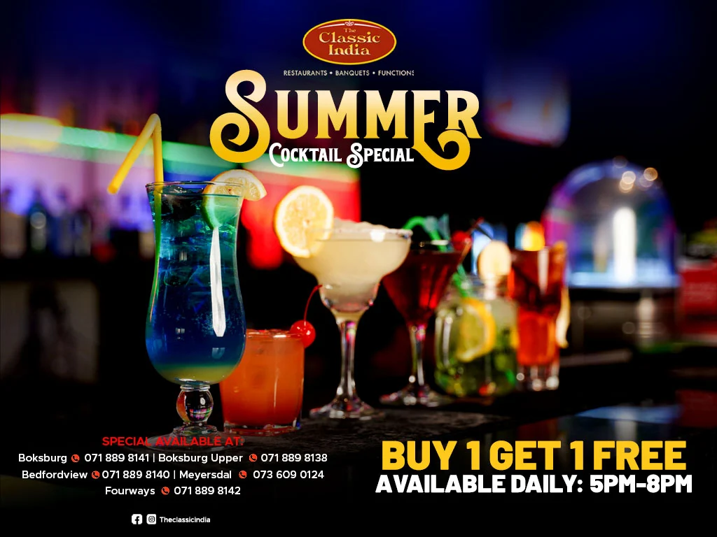 Summer cocktail special — buy 1 get 1 free, daily 5pm–8pm
